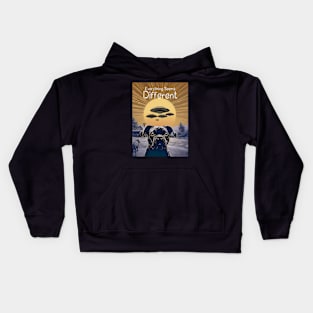 UFOs: Everything Seems Different.  Dog Thinks UFOs Are Real On a Dark Background Kids Hoodie
